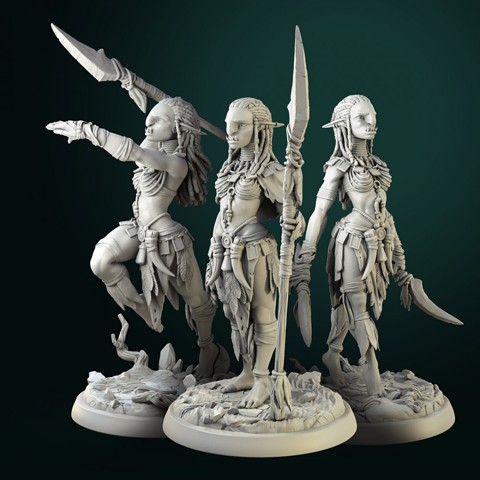 Image of Trolls female set 3 miniatures 32mm pre-supported