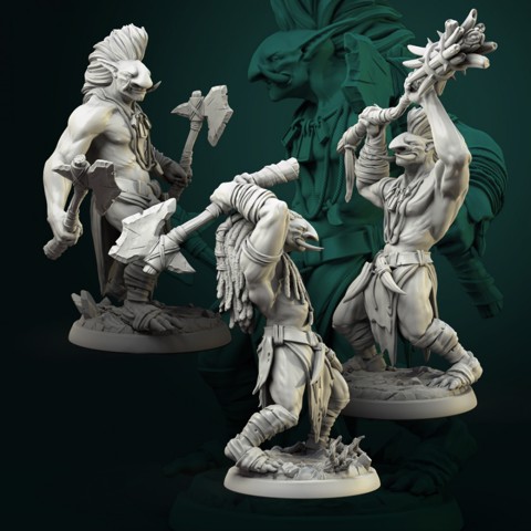 Image of Trolls male set 3 miniatures 32mm pre-supported
