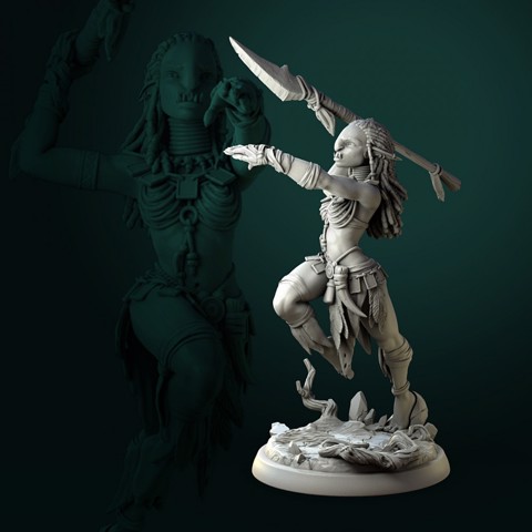 Image of Troll female warrior 75mm pre-supported