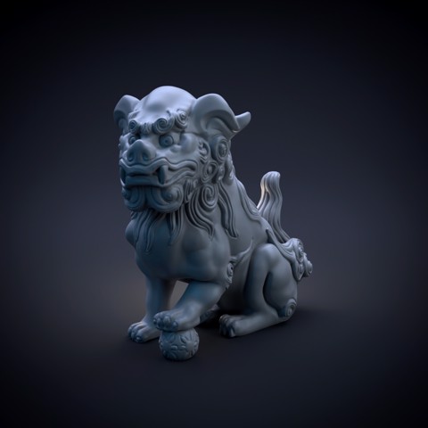 Image of Japanese Komainu or lion-dog statue