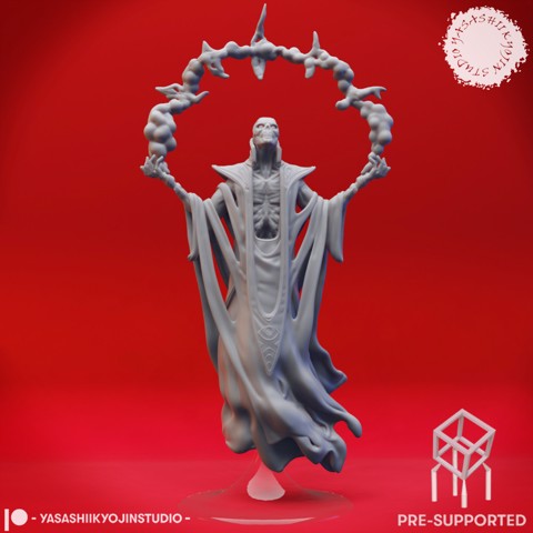 Image of Red Wizard Lich - Tabletop Miniatures (Pre-Supported)