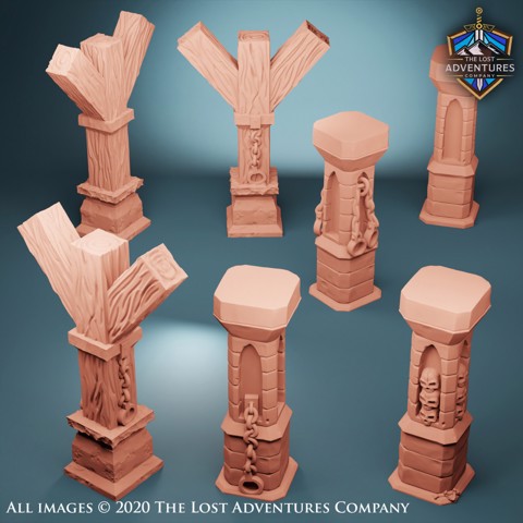 Image of Stone & Wood Pillars (Set of 7)