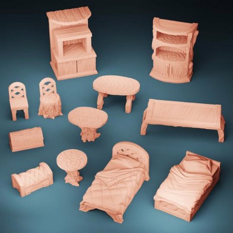 Image of Heartwood Village: Interior Furniture Simple Set (Set of 12)