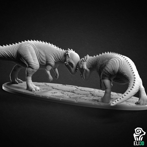 Image of Two Pachycephalosaurus Fighting - Dinosaur