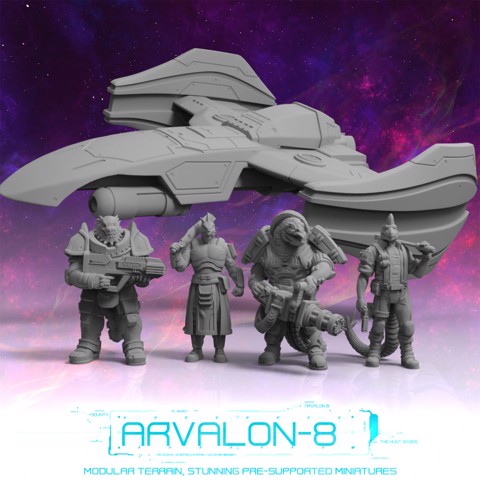 Image of Arvalon-8 Crew 12 and the X-Calibur (UNRELEASED)