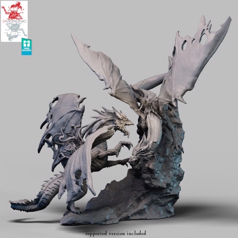 Image of Elder Brain Dragon Fighting Lich Queen on a Red Dragon Diorama