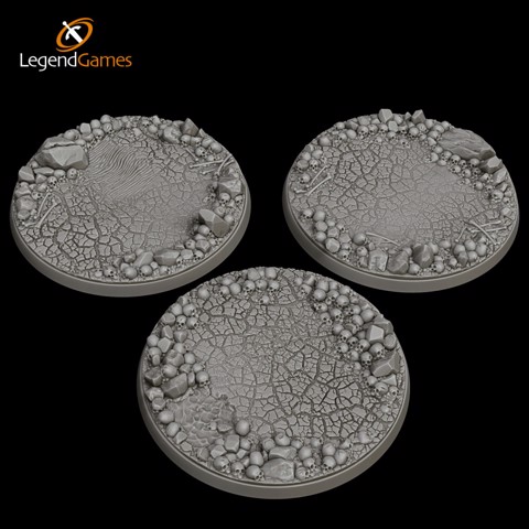 Image of LegendGames 80mm Round Skull  and cracked earth Bases  x3