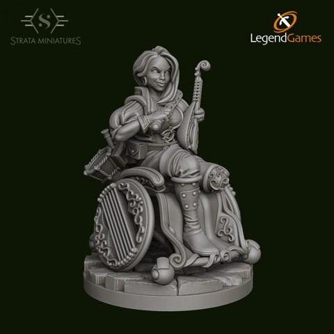 Image of Dungeons and Diversity Human Bard 'A' version Wheelchair figure from Strata Miniatures