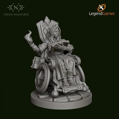 Image of Dungeons and Diversity Half Elf Wizard Wheelchair figure from Strata Miniatures