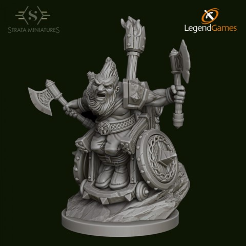Image of Dungeons and Diversity Dwarf Barbarian Wheelchair figure from Strata Miniatures