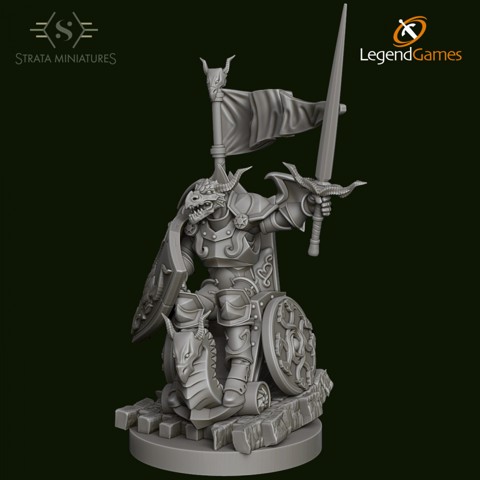 Image of Dungeons and Diversity Dragonborn Paladin Wheelchair figure from Strata Miniatures