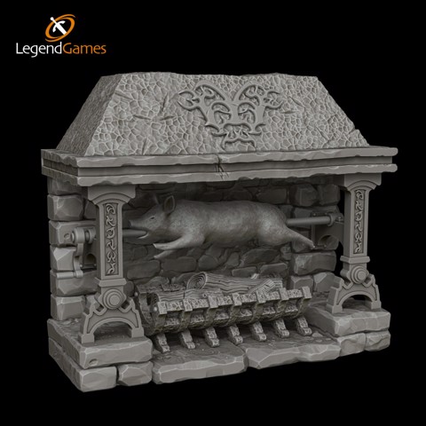 Image of LegendGames Tavern Fireplace with Roasting Pig
