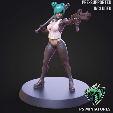 Image of Cyberpunk Scrapper Girl Pose 3 - 4 Variants and Pinup