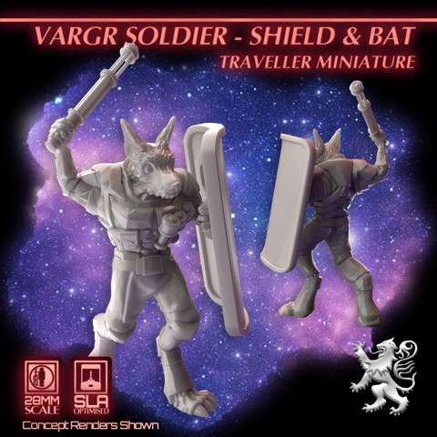 Image of Vargr Soldier - Shield & Bat Traveller Miniature