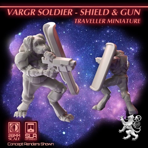 Image of Vargr Soldier - Shield & Gun Traveller Miniature