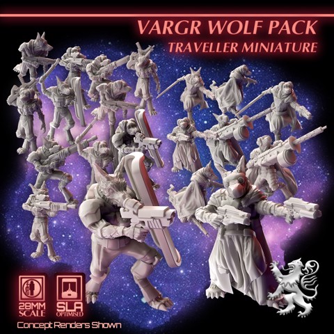 Image of Vargr Wolf Pack Traveller Miniature