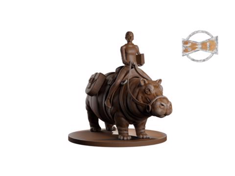 Image of Disgruntled Female Dungeon Master riding a Hippopotamus