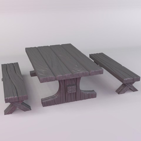 Image of Mediaval wooden table and bench