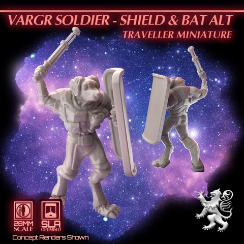 Image of Vargr Soldier - Shield and Bat Alt - Traveller Miniature