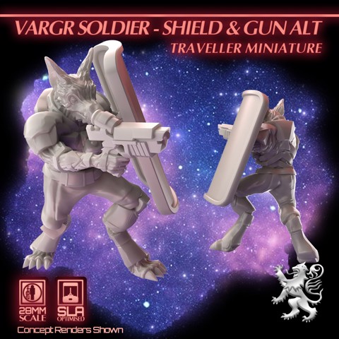 Image of Vargr Soldier - Shield and Gun Alt - Traveller Miniature