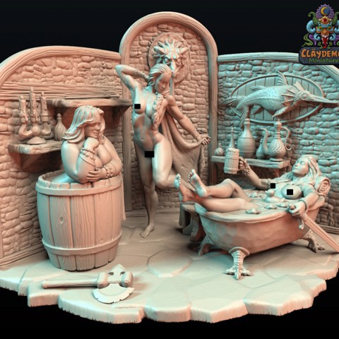 Image of Chilling in the bath house - diorama
