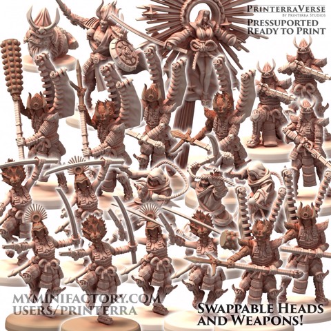 Image of 015 Dark Japanese Ninja and Samurai with Muskets with  Susanoo and Amaterasu God with Swappable heads and Weapons