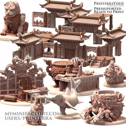 Image of 010 Ancient Taoist Imperial Undersea Chinese Throne Scatter Terrain and Props and Modular Palace City Set