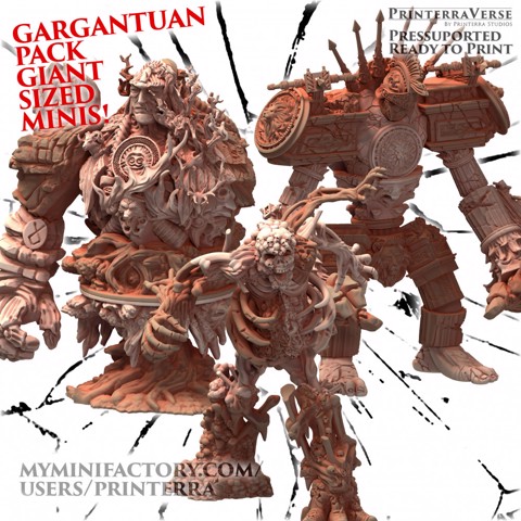 Image of Crowdfund Gargantuan Pack - 3 Huge Models Celtic Forest Druid, Roman Stone Ruin Golem Construct and Japanese Skull Demon Ghost Youkai Gashadokuro