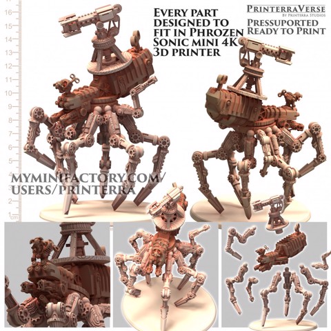 Image of 026 Necro Karakuri Robot Skeleton Big Yellow Orbot Weaver Spider Machine with Detachable Turret and Poseable Legs
