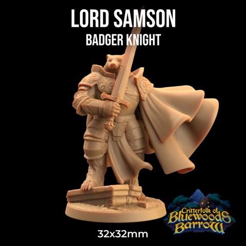 Image of Lord Samson, Badger Knight  | PRESUPPORTED | The Critterfolk of Bluewoods Barrows