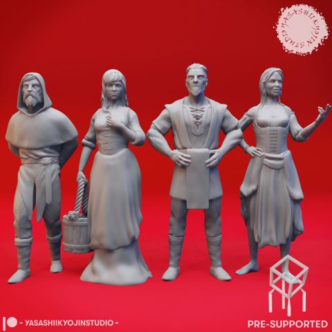 Image of Townsfolk - General Adults - Tabletop Miniature (Pre-Supported)