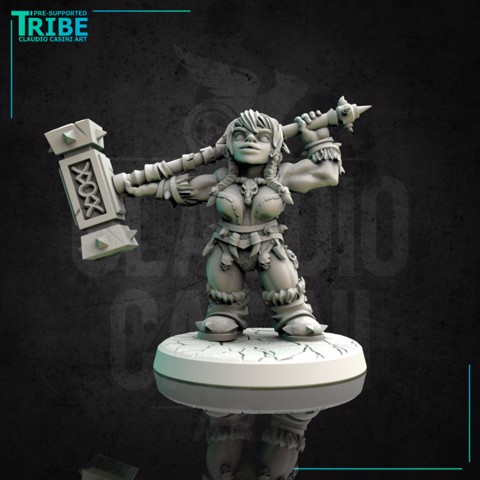 Image of (0145) Female dwarf barbarian with a two hands big hammer