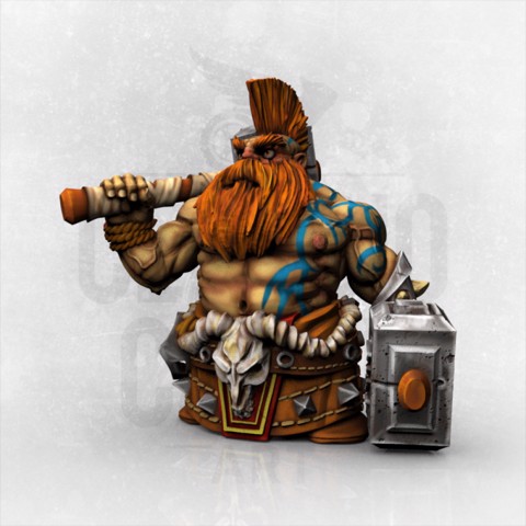 Image of (0119) Male dwarf barbarian warrior with two hammers