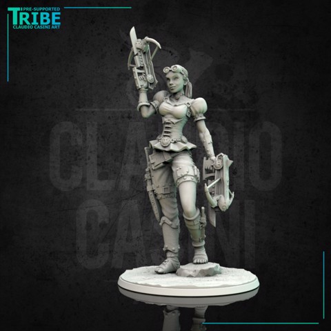 Image of (MK 0006) Female rogue with double crossbow Statue 90mm kit