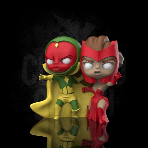 Image of (FA 0012) Vision & The Scarlet Witch chibi fan art