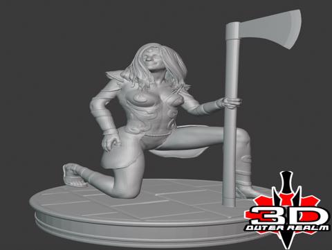 Image of DnD Miniature Female Elf Fighter With Axe