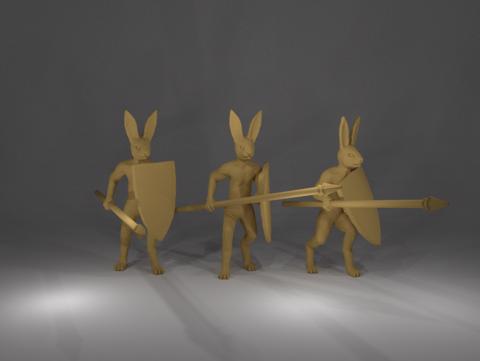 Image of Rabbit Miniatures with spear and shield