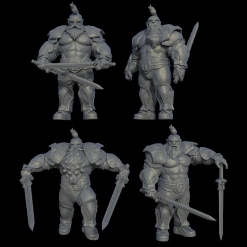 Image of Dwarven warrior pack with swords miniatures