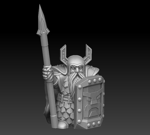 Image of Dwarf guardian with sheld and spear 3d printable miniature