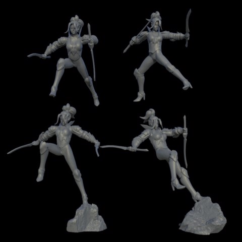 Image of Elven warrior pack with swords miniatures
