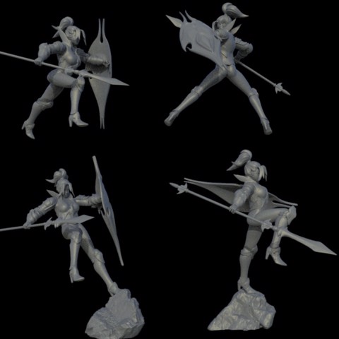 Image of Elven warrior pack with spear and shield miniatures