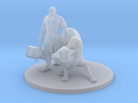 Image of Mountain Hammer Fist Barbarian and Wolf Companion.